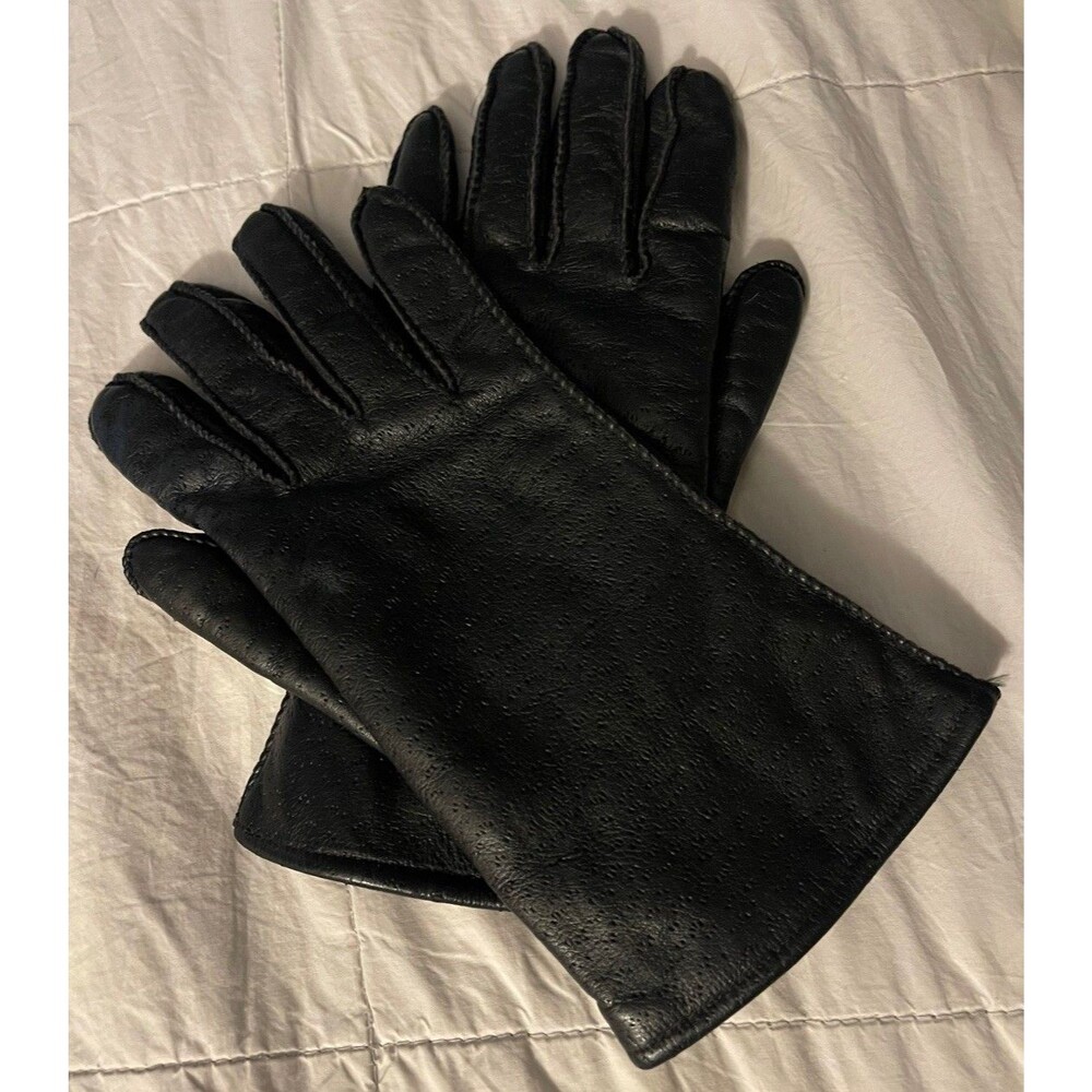 VTG Black Leather Rabbit Fur Lined Gloves Women’s Size Medium